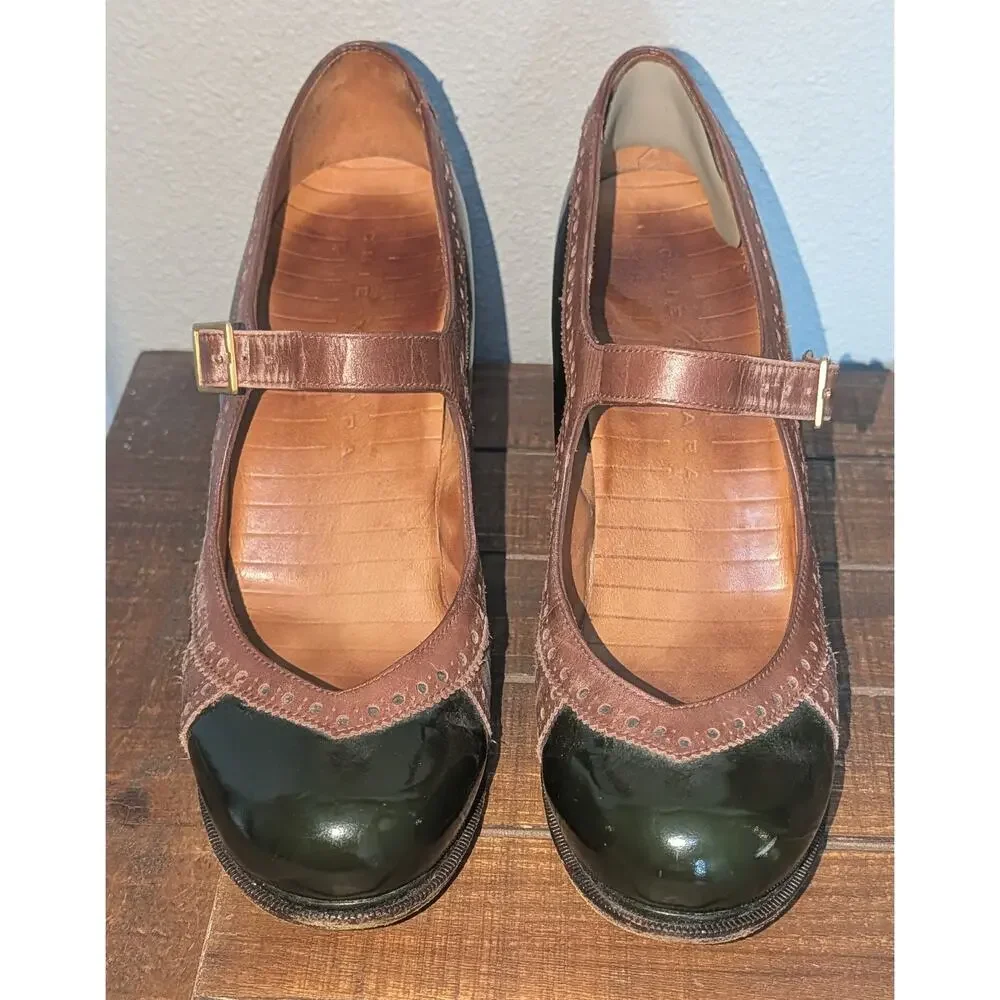 Chie Mihara Black Patent Leather and Tan Mary Jane Heels Size 41 US 10 - Picture 2 of 12